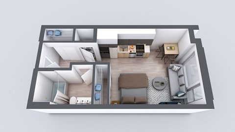 Floor plan for studio, 1 bath, 406 sqft